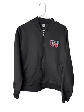 ‘Scrub Life’ Black, Stretch, Long Sleeve Full Zip Jacket, Pockets, Nurse, CNA XL